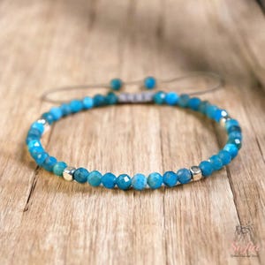 Natural Apatite Stone Bracelet - Blue Crystal Dainty Bracelet - Minimalist Blue Apatite Gemstone Healing Bracelet Gift for her, gift for him