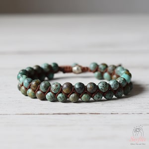 Natural African Turquoise Bracelet - Green Turquoise Stone Braided Bracelet - Green Gemstone Healing Bracelet Gift to him, gift to her