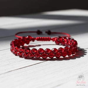 Garnet Stone Bracelet - Natural Burgundy Gemstone Crystal Braided Bracelet Meditation Healing Bracelet Boho Style Gift for her, gift for him
