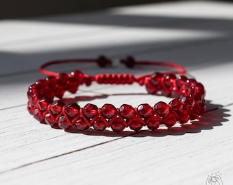 Garnet Stone Bracelet - Natural Burgundy Gemstone Crystal Braided Bracelet Meditation Healing Bracelet Boho Style Gift for her, gift for him