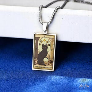 Colar de Tarô - Pingente de Tarô de Gatos, Colar de Bruxa, Joia Espiritual, Gatos Governam a Terra, Colar de Cartas de Tarô, Joia de Tarô Presente para ela