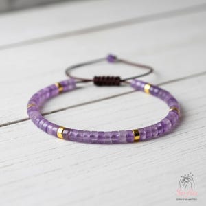 Natural Amethyst Stone Bracelet - Purple Barrel Gemstone Dainty Bracelet - Minimalist Crystal Healing Bracelet Gift for him, Gift for her