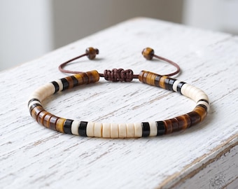 Pulsera de ojo de tigre natural - Cuentas de barril de howlita marfil Pulsera delicada Pulsera de cristal curativo minimalista Regalo para ella, regalo para él