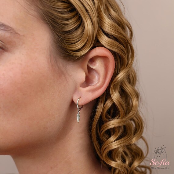 Boucles D'Oreilles Créoles Plume Enfants - Argent Sterling 925