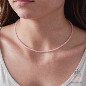Rose Quartz Choker, Stone Beaded Necklace, Pink Crystal Choker, Rose Quartz Choker, Birthstone Necklace Dainty Jewelry Gift for her