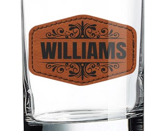 Bicchiere da whisky personalizzato con toppa in pelle: regalo di bicchieri personalizzati