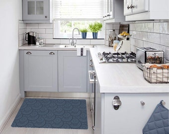 Dark Blue Kitchen Rug: Ultra-Thin Non-Slip Microfiber Mat