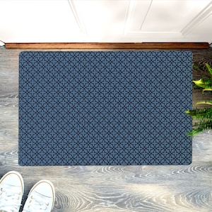 Ultra-Thin Mats, Kitchen Bathroom Floor Hallway Entry Stairs  Rug with Non Slip Rubber Backing  Color Dark Blue Design1S, 2D, 3P, 4T, 5C, 6M