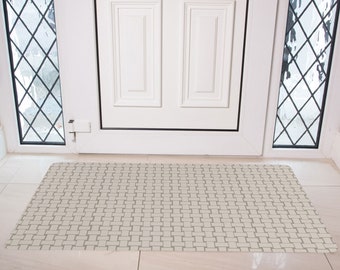 Ultra-Thin Microfiber Rug: Latte Geometric Design, Non-Slip Entry Mat