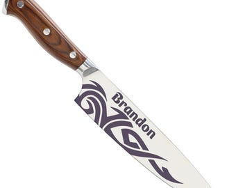 Personalized Chef Knife: Custom Engraved Tribal Design, Kitchen Gift