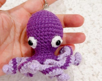 Crochet Octopus Keychain, Cute Amigurumi Bag Charm, Handmade Plush Octopus Keyring, Ocean Animal Backpack Charm, Soft Mini Octopus Gift