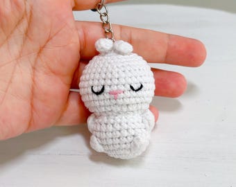 Crochet Bunny Keychain, Amigurumi Bunny Keyring, Cute Rabbit Plush Charm, Cotton Yarn Gift, Cute Aesthetic Bag Accessory, Small Bunny Gift
