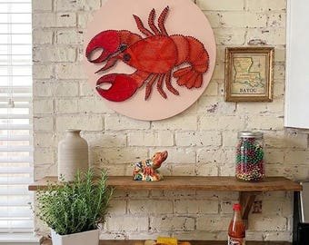Louisiana Crawfish and Lobster  String Art, Bayou Kitchen Decor, Seafood Restaurant Sign, Handmade Rustic Coastal Wall Art, Unique Gifts