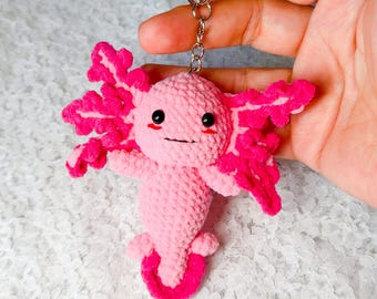 Crochet Axolotl Amigurumi Keychain, Handmade Soft Collectible Kawaii Plush Bag Charm, Cute Mini Axolotl Gift, Backpack Accessory for Kids