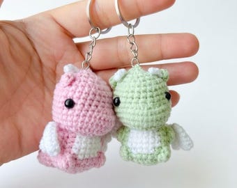 Cute Crochet Dragon Keychain, Kawaii Dragon Bag Charm, Green Plush Dragon Gift, Pink Fantasy Creature, Backpack Charm, Dragon Lover Gift