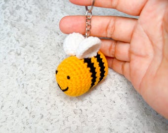 Crochet Bee Amigurumi Keychain, Handmade Kawaii Collectible Plush Bag Charm, Cute Soft Mini Bee Gift, Backpack Accessory, Birthday Present