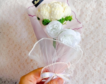 Handmade White Crochet Lily Flowers Bouquet, Knit Roses Gift, Wedding Bride Gift, Mom, Home Decor, Graduation, Anniversary Birthday Gift