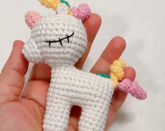 Amigurumi Unicorn Keychain, Crochet Unicorn Plush, Handmade Bag Charm, Unicorn Lover Gift, Kids Birthday Party Favor, Rainbow Mane