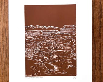 Canyonlands National Park Lino Print | Hand Printed Southwest Landscape 8"x10" Wall Art | Brown