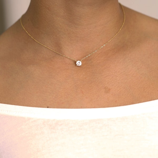 Minimalist Diamond Necklace/ Diamond Solitaire Necklace/ Minimalist Necklace/ Wedding Necklace/ Birthday Gift/ Bridesmaid  Necklace