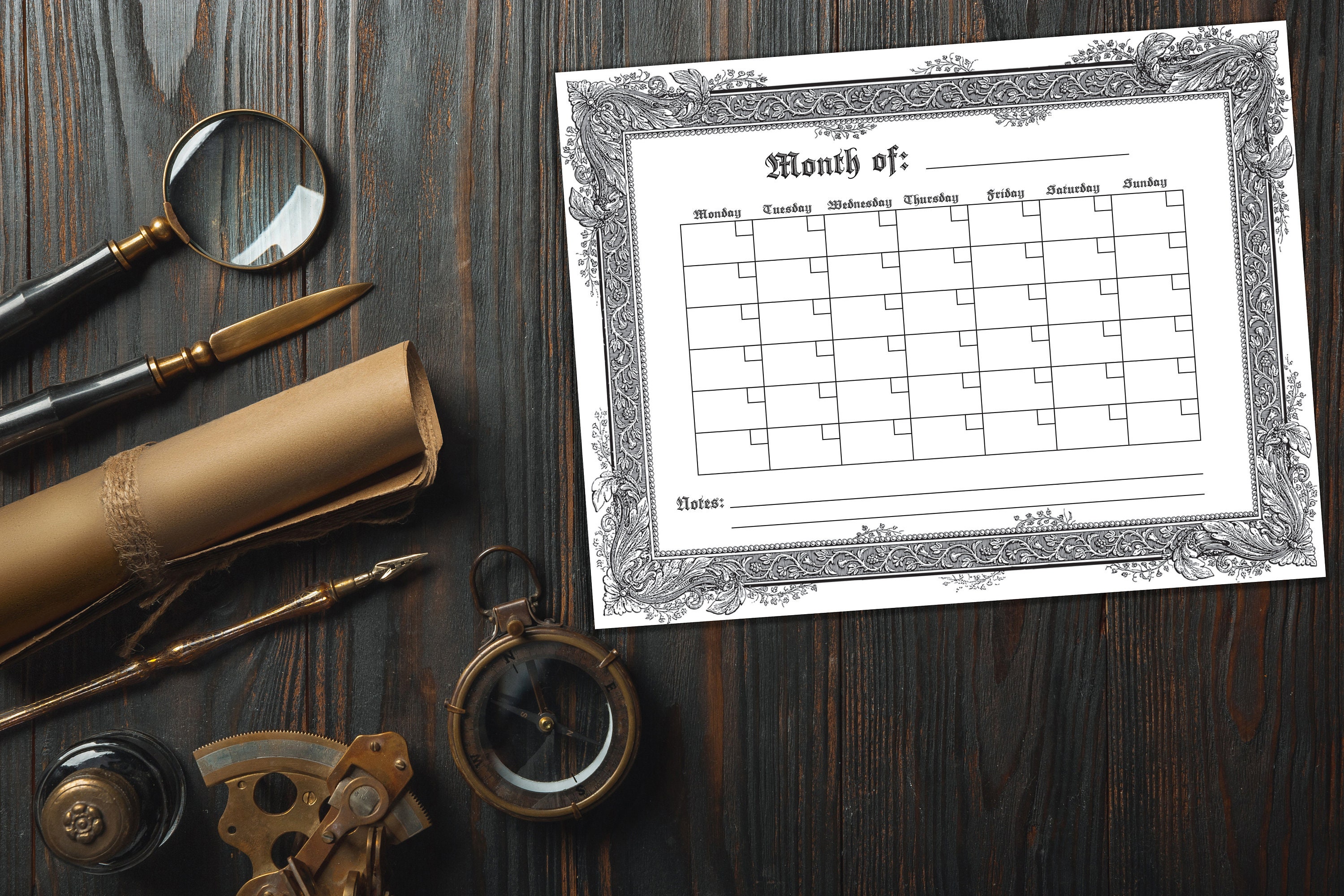 Calendario imprimible en blanco Gótico - Etsy México