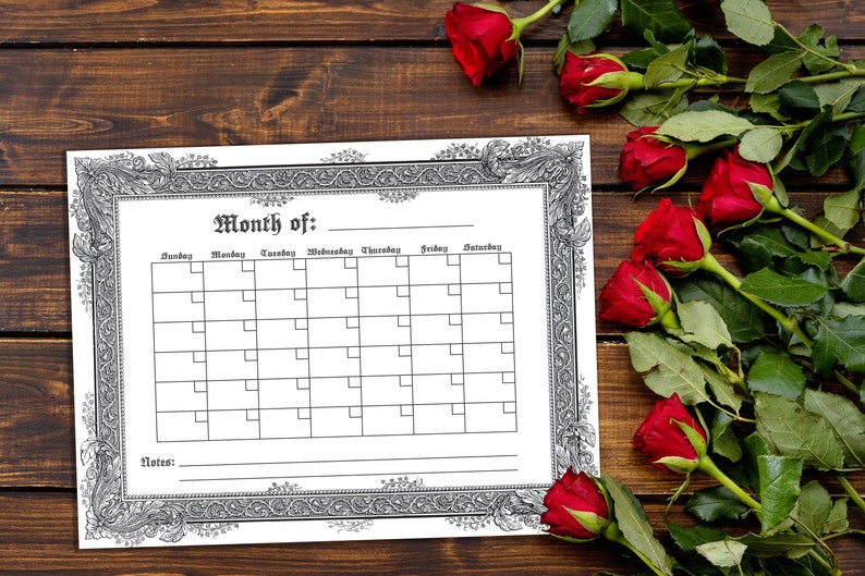 Blank Printable Calendar Gothic Ornate Antique Design - Etsy