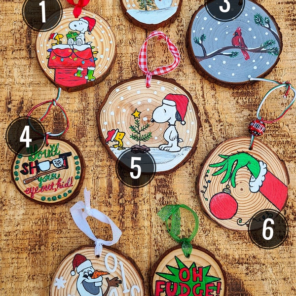 Handpainted Wood Slice Ornaments