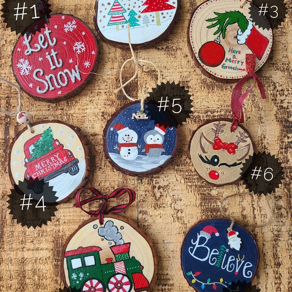 Hand Painted Wood Slice Ornaments