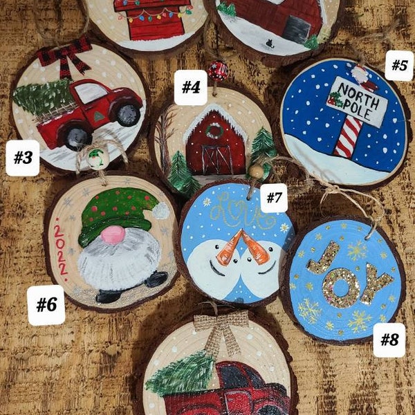 Hand Painted • Wood Slice Ornaments