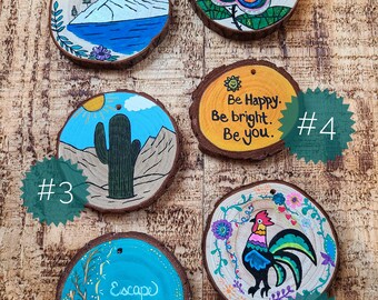Hand Painted Wood Slice Ornaments