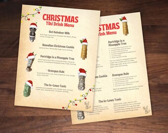 Printable Christmas Drink Menu and Recipe Printout for Tiki Bar - Tropical Drinks & Recipes