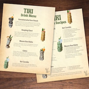 Carte des boissons imprimable et impression des recettes pour le bar Tiki - Carte des boissons tropicales et recettes