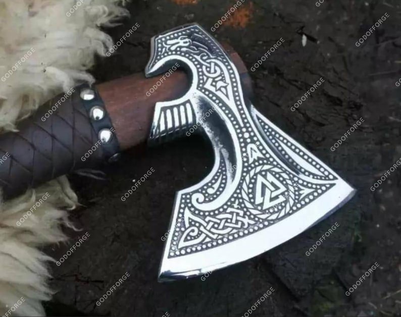 BLACK FRIDAY SALE | Personalized Viking Axe Engraved Carbon Steel Blade, with Leather Sheath, Best Christmas Gift for him or Dad, Nordic axe image 3