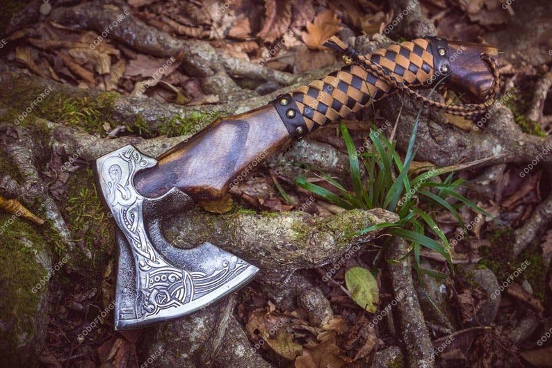 BLACK FRIDAY SALE | Personalized Viking Axe Engraved Carbon Steel Blade, with Leather Sheath, Best Christmas Gift for him or Dad, Nordic axe image 6