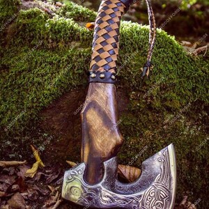 BLACK FRIDAY SALE | Personalized Viking Axe Engraved Carbon Steel Blade, with Leather Sheath, Best Christmas Gift for him or Dad, Nordic axe image 7