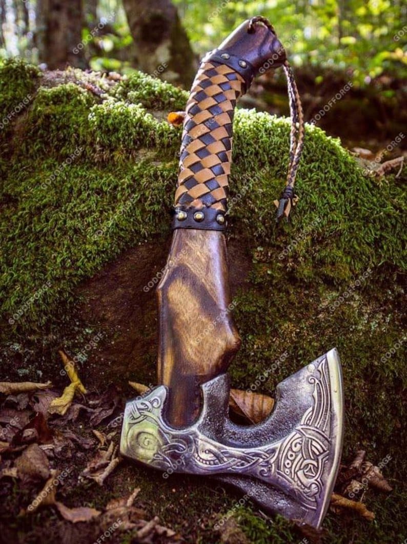 BLACK FRIDAY SALE | Personalized Viking Axe Engraved Carbon Steel Blade, with Leather Sheath, Best Christmas Gift for him or Dad, Nordic axe image 7