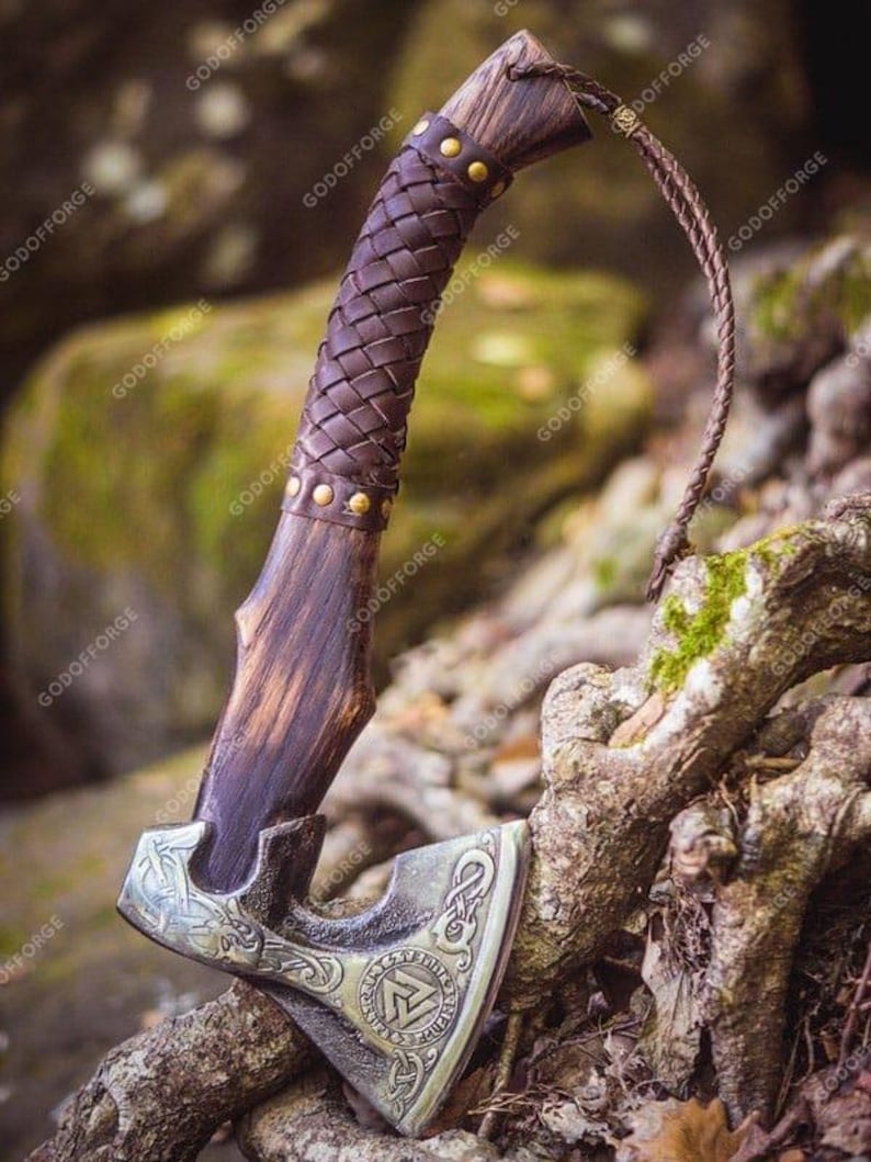 BLACK FRIDAY SALE | Personalized Viking Axe Engraved Carbon Steel Blade, with Leather Sheath, Best Christmas Gift for him or Dad, Nordic axe image 13