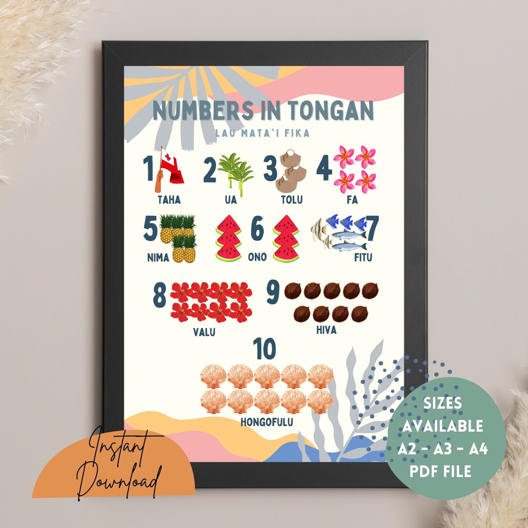 Tongan Numbers Poster Digital File PDF A2, A3, A4 Size Etsy