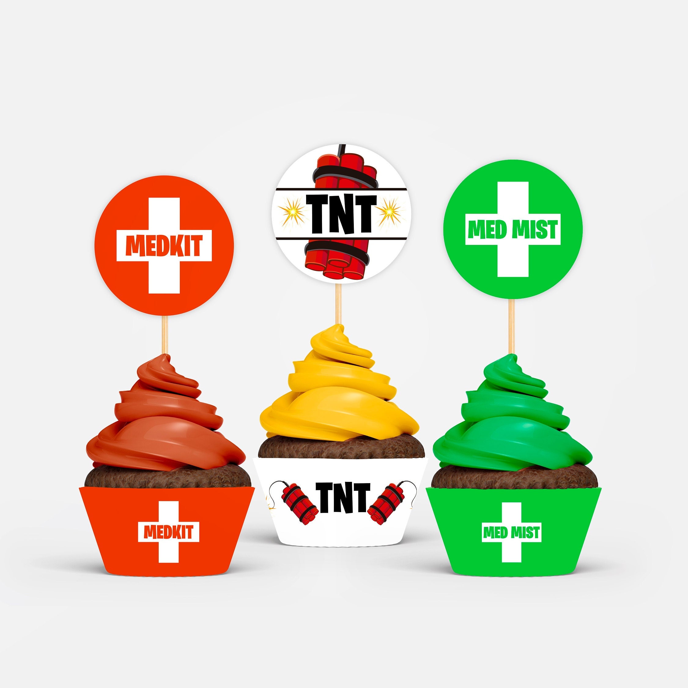 Cupcakes Toppers, Cupcakes Topper Red and Green, Cupcakes Topper Gamer