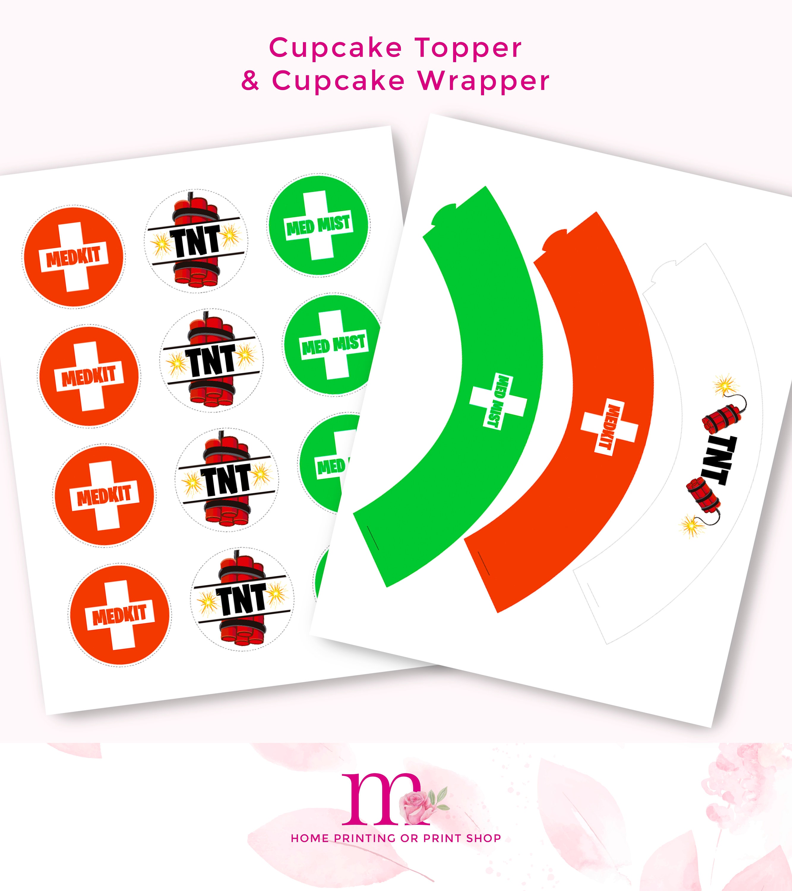 Cupcakes Toppers, Cupcakes Topper Red and Green, Cupcakes Topper Gamer