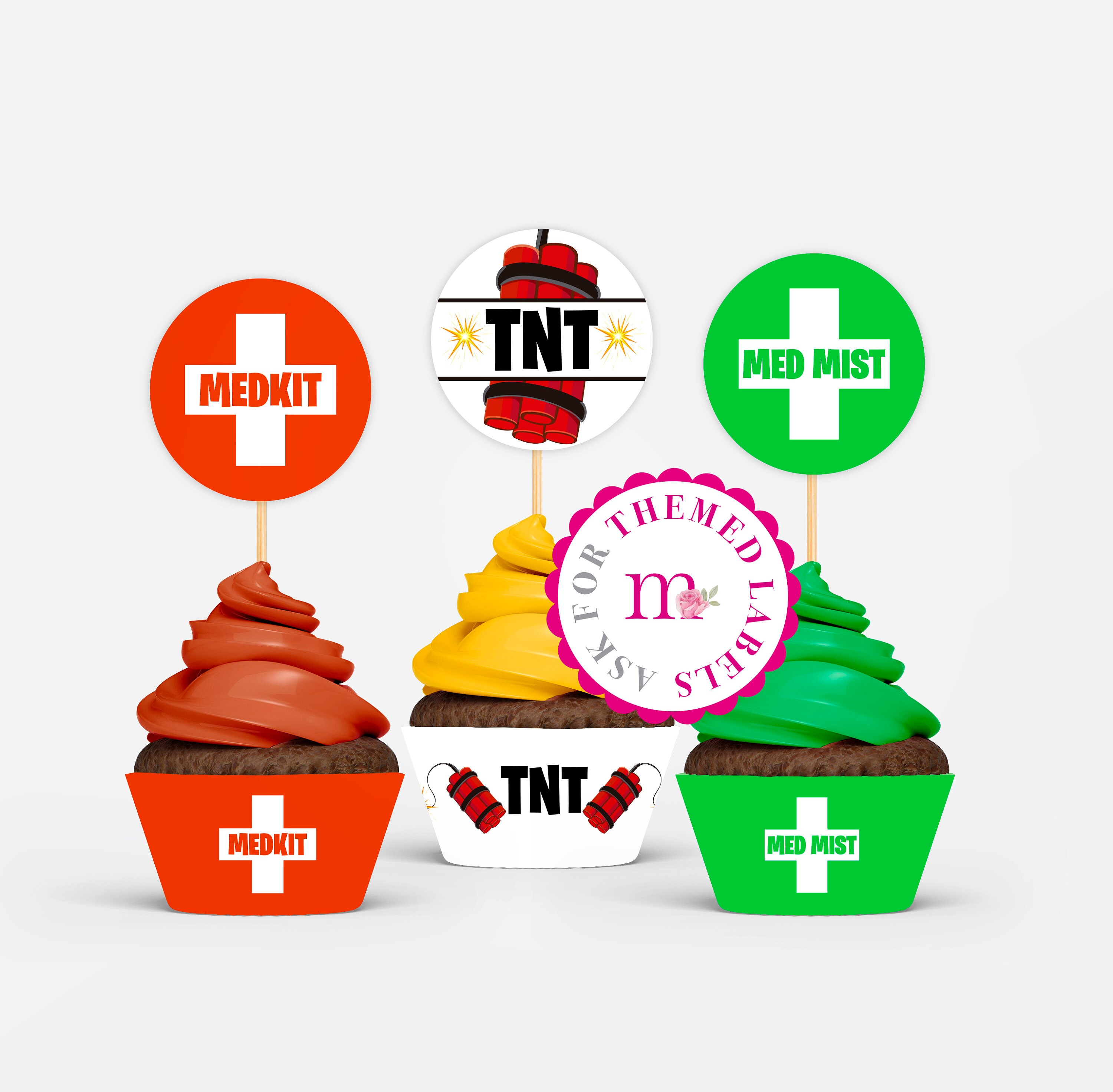 Cupcakes Toppers, Cupcakes Topper Red and Green, Cupcakes Topper Gamer
