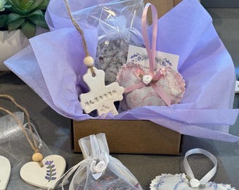 Clay Cross or Heart Gift Box, Lavender Tub Tea, Sachet (Mother's Day, Baptism)