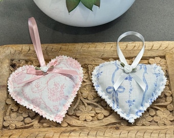 Bolsitas aromáticas de lavanda en forma de corazón, tela toile, ambientador para cajones, recuerdos para baby shower, regalo para mamá.