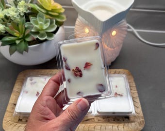 Pastillas de cera de soja natural, con aroma floral, fragancias artesanales para el hogar: rosa, lavanda y melocotón.