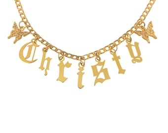 Butterfly Personalized Custom Name Necklace Old English Gothic Letters Choker with Extender Chain Y2K Trendy Fashion