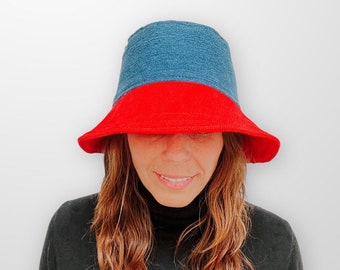 Bob pour femme Chapeau de soleil pour femme Denim Upcycle Spring Hats Cadeaux écologiques pour elle Cadeaux recyclés Durable Unique Moyenne