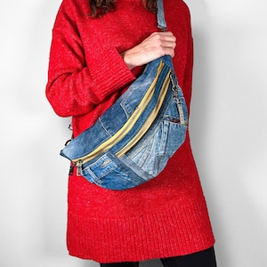 Upcycled Sling Bag Denim Crossbody Bag Denim Bag Upcycled Sling Bag Recycle Jean Bag Eco Friendly Gifts Sustainable Gifts Upcycled Denim Bag