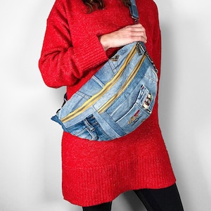 Upcycled Sling Bag Denim Crossbody Bag Denim Bag Upcycled Sling Bag Recycle Jean Bag Eco Friendly Gifts Sustainable Gifts Upcycled Denim Bag