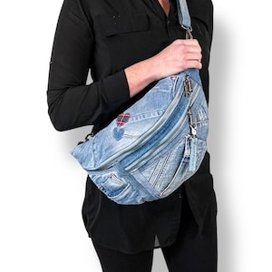 Sling Bag Denim Crossbody Bag Denim Bag Upcycled Sling Bag Recycle Jean Bag Eco Friendly Gifts Sustainable Gifts Upcycled Denim Bag