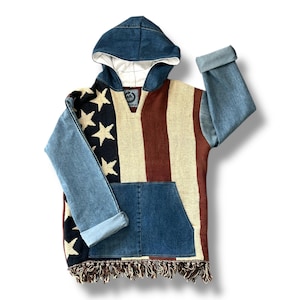 Hoodie Rework Denim Clothing Upcycled Vintage Tapestry Hoodie Small Unisex Size Hoodie Men Hoodie for Women Upcycled Clothing Cottage Core